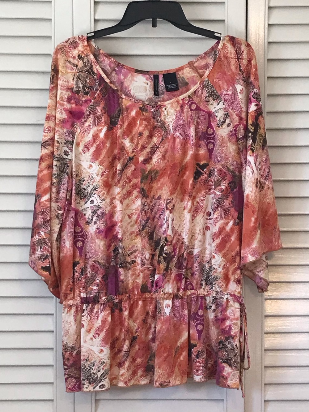 new directions Pink and Orange Printed Peplum Blouse
